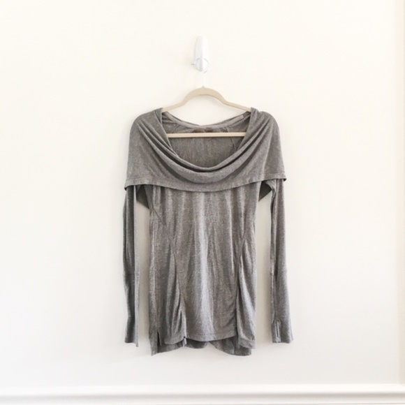 Zella Tops - Zella Off Shoulder Draped Gray Long Sleeve Tee
